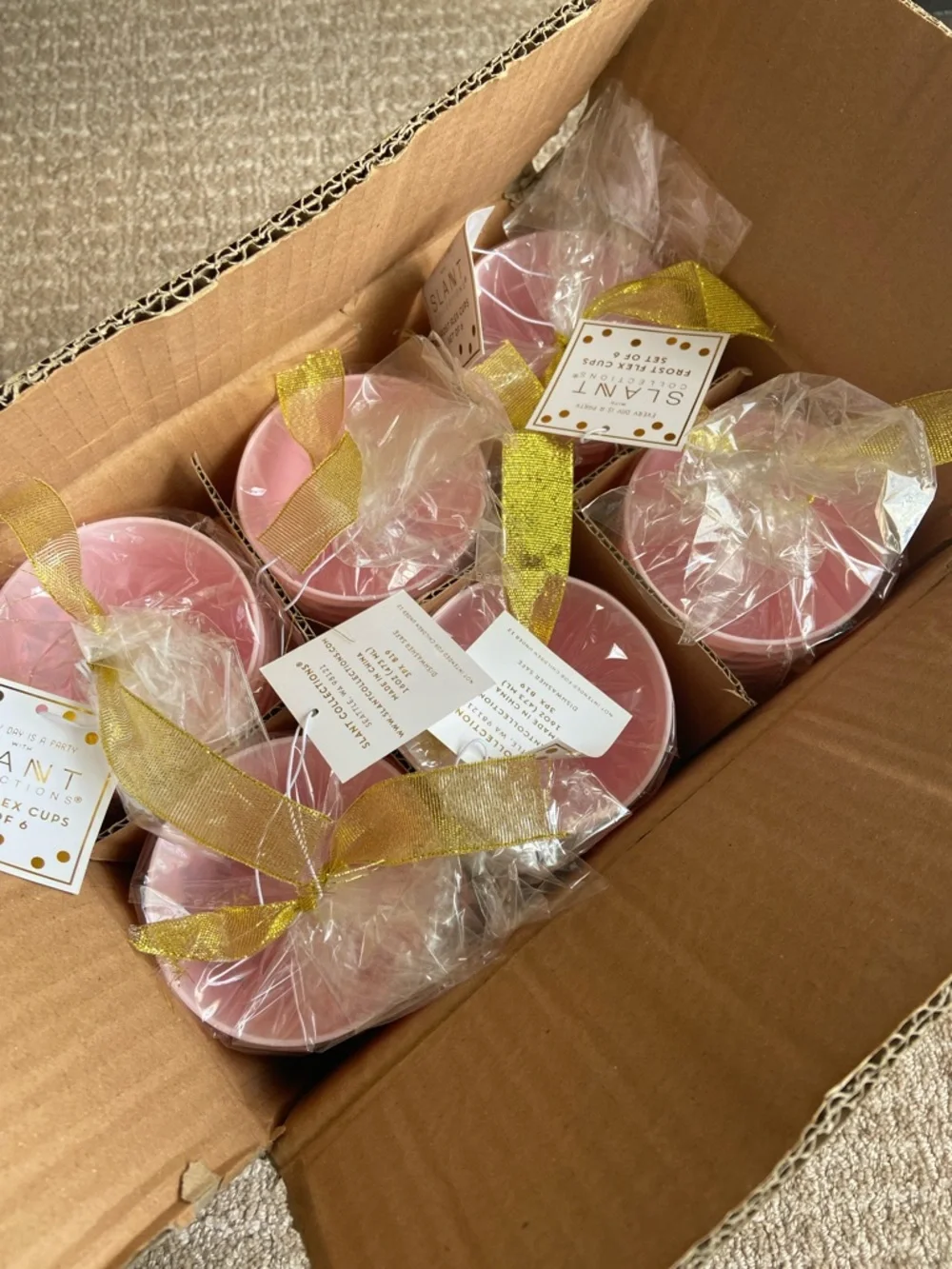 Bundle of 6 Packs Pink Disposable Party Cup with Gold 'You Take the Cake' Script